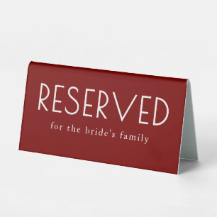 Plaque De Table Réservé pour un mariage moderne rouge Bourgogne