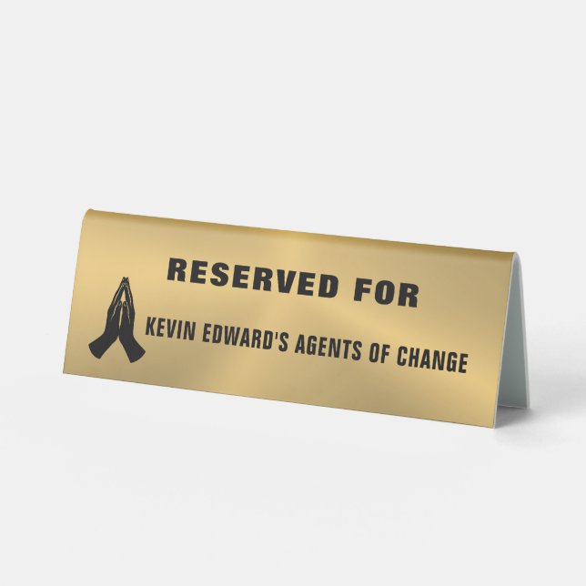 Plaque De Table Reserved Metallic Gold Custom Praying Hands Tent (Recto)