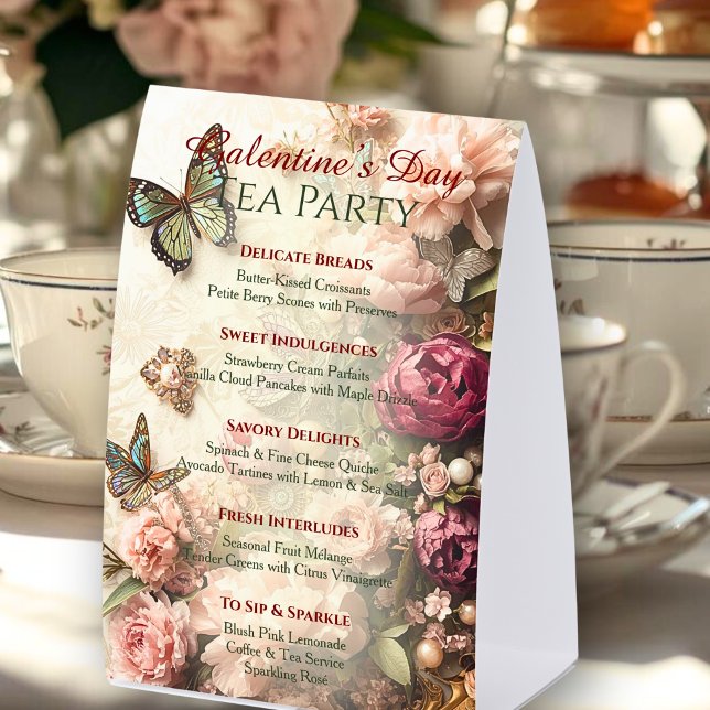 Plaque De Table Rococo Butterfly Garden Galentine Tea Party Menu (Créateur téléchargé)