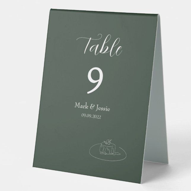 Plaque De Table ROE Dusky Green & White Simple Mariage (Recto)