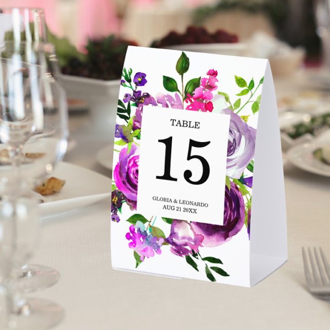 Plaque De Table Romantic Purple Floral Wedding  Table Number (Créateur téléchargé)