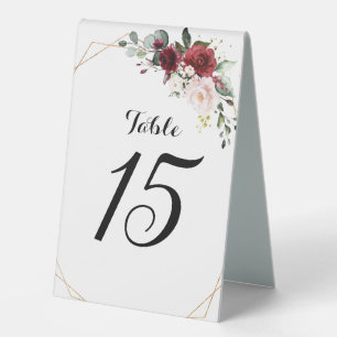 Plaque De Table Romantique Bourgogne Blush Pink Floral Géométrique