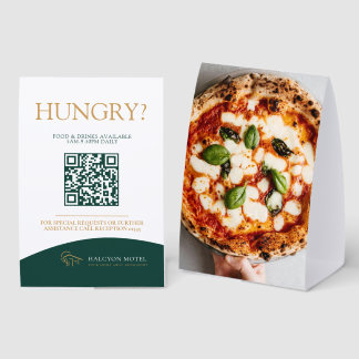 Plaque De Table Room service food ordering QR photo green gold