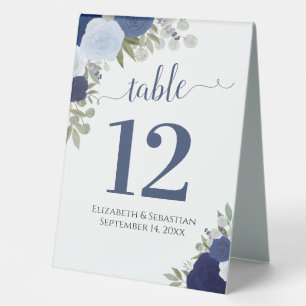 Plaque De Table Rose d'aquarelle bleu Numéro de table du Mariage