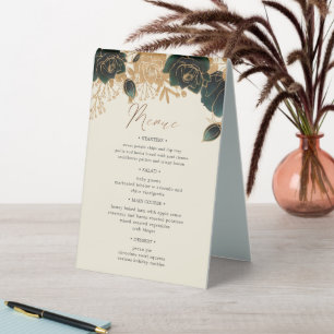 Plaque De Table Rose D'Aquarelle Or Numéro De Table Et Menu Mariag