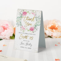 Rose Floral Vert Or Script Sweet 16 Anniversaire