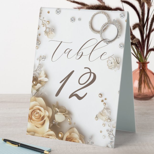 Plaque De Table Roses et anneaux Mariage Numéro de table (En SItu (Tableau))