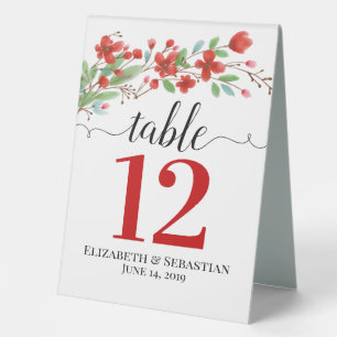 Plaque De Table Rouge Watercolor Blossoms Boho Mariage Numéro de t