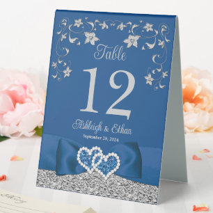 Plaque De Table Royal Blue, Grey Love Hearts Mariage