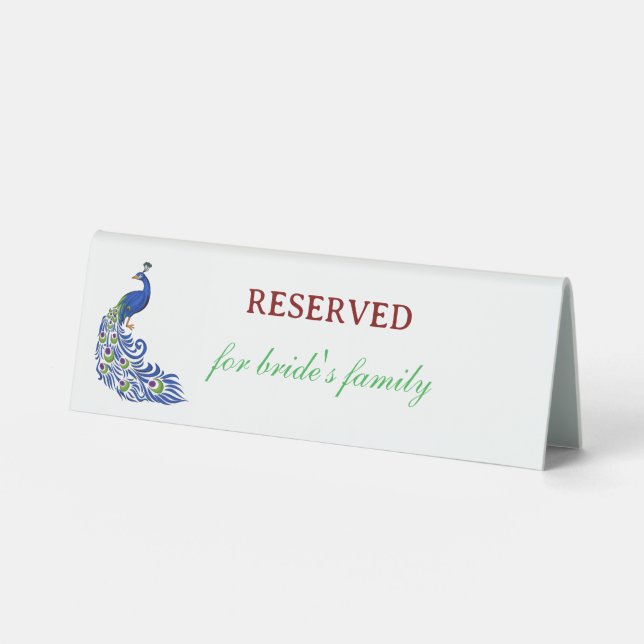 Plaque De Table Royal Blue Peacock Wedding Table Tent Sign (Recto)