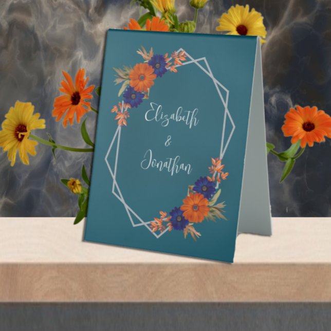 Plaque De Table Rustique Automne Orange Navy Bleu Floral Mariage (Créateur téléchargé)