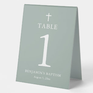 Plaque De Table Sage Green Croix blanche Boy Baptême Table Tente