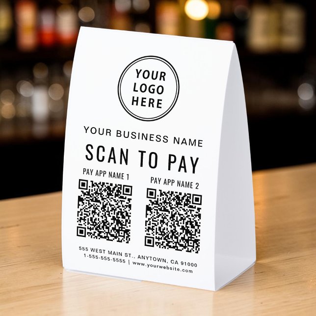 Plaque De Table Scanner pour payer 2 codes QR (Scan To Pay 2 QR Codes Paper Table Tent)