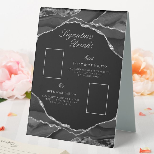 Plaque De Table Signature Boissons Black Silver Agate Mariage Phot (In SItu (Mariage))