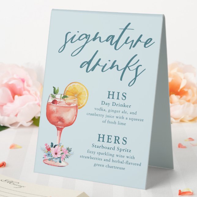 Plaque De Table Signature Boissons Mariage Cocktail Bleu clair (In SItu (Mariage))