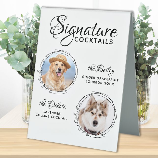 Plaque De Table Signature Cocktails 2 Animaux Photo Chien Mariage  (Créateur téléchargé)