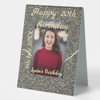 Plaque De Table Silverglitter photo 20e anniversaire ajouter nom d