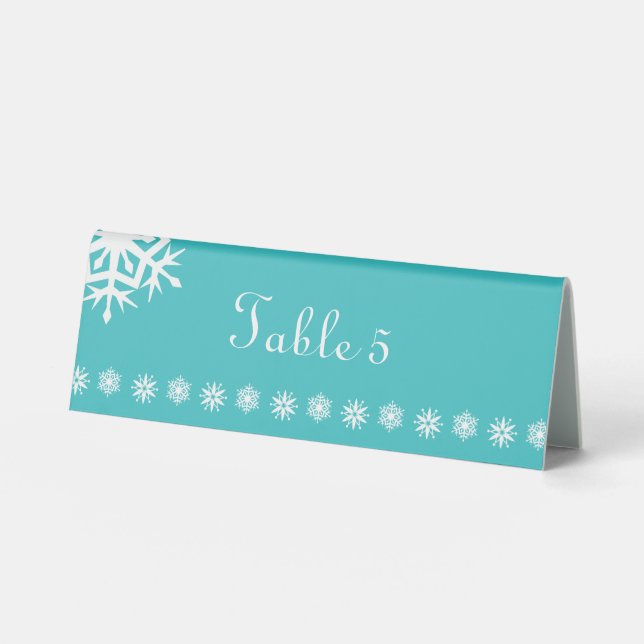 Plaque De Table Snowflakes d'hiver en Tente de Table Turquoise (Recto)