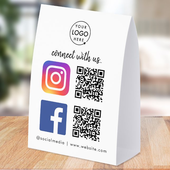 Plaque De Table Social Media Table Tent | QR Paper Tabletop Sign (Connect with us QR code tabletop signs to promote your social media - Instagram, Facebook & more!)