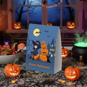 Plaque De Table Sorcière d'Halloween, chat noir et citrouilles