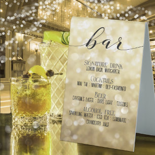 Plaque De Table Sparkly Gold Bokeh Bar Signature Cocktails Signal