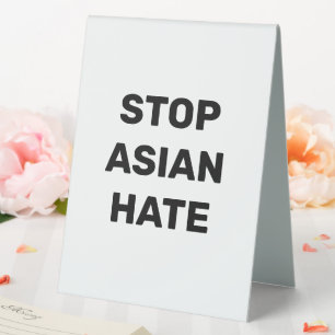 Plaque De Table Stop Asian Hate, noir blanc Panneau de la tente de