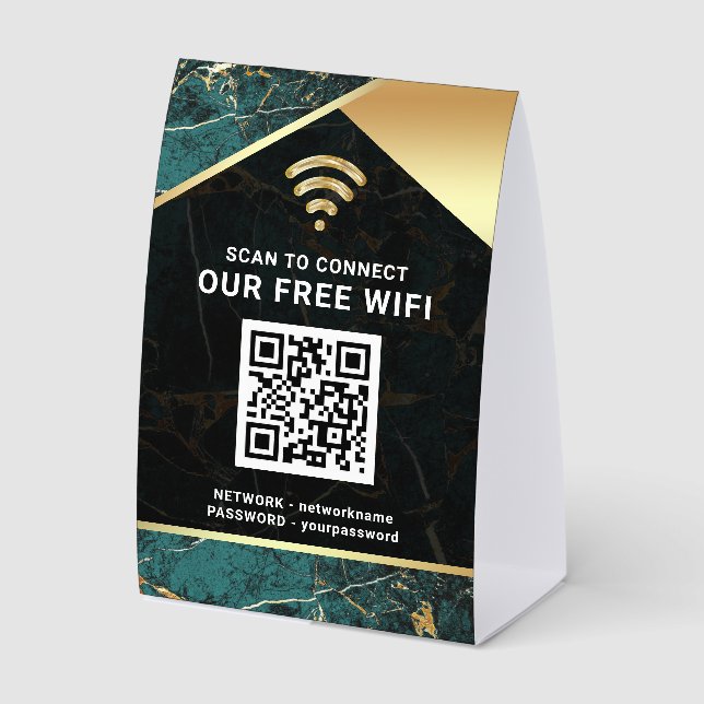 Plaque De Table Stylish Teal QR Code Wifi Network Password (Recto)