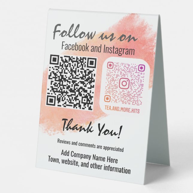 Plaque De Table Suivez-nous sur les médias sociaux  (Verso)