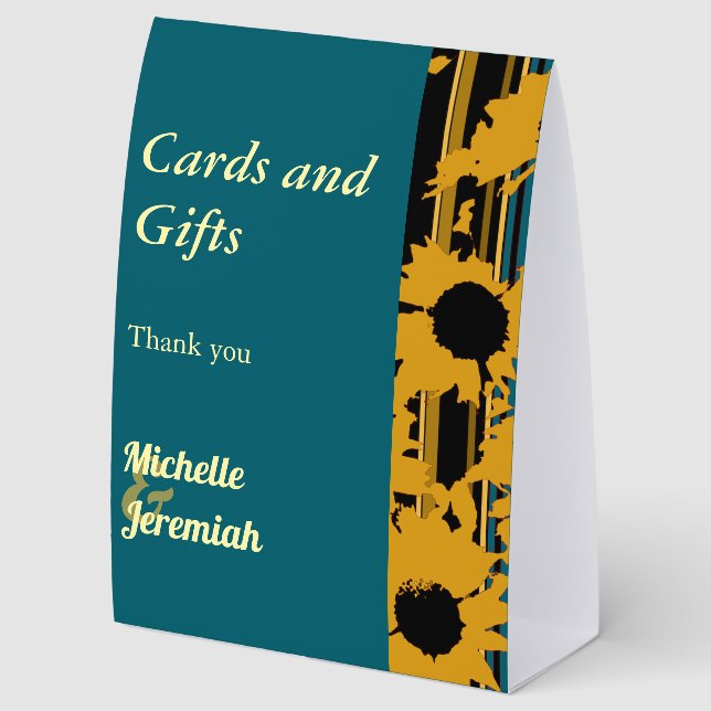 Plaque De Table Sunflower Teal Blue Modern Wedding Cards & Gifts (Arrière)