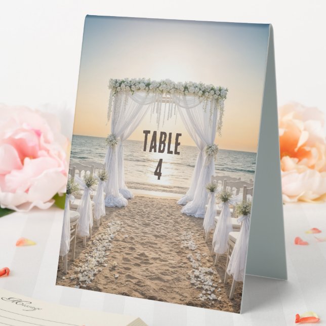 Plaque De Table Sunset Beach Wedding With Floral Arch (In SItu (Mariage))