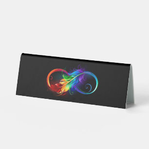 Plaque De Table Symbole d'infini avec plume arc-en-ciel