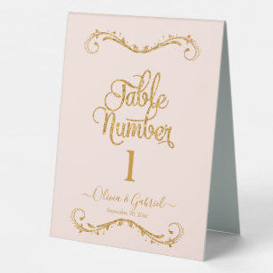 Plaque De Table Table de mariage rose blush à paillettes or à écri