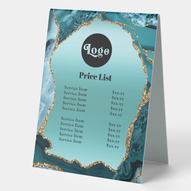 Plaque De Table Tarifs turquoise Agate Faux Foil (Recto)