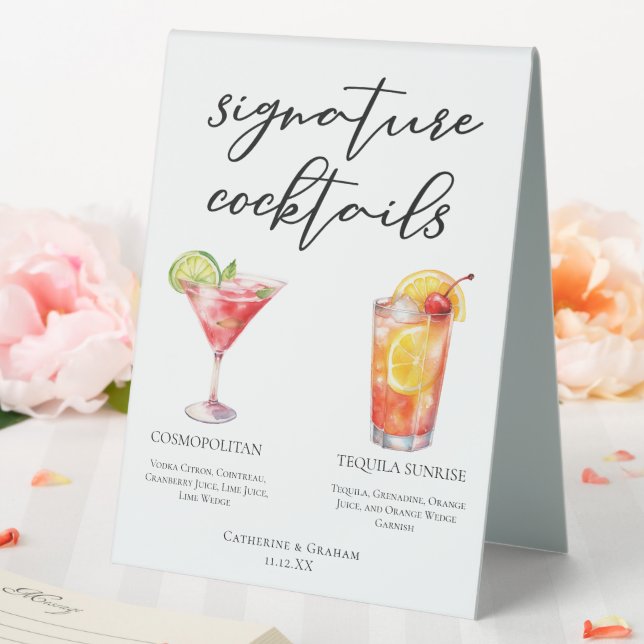 Plaque De Table Tequila Sunrise Cosmopolite Menu Cocktails (In SItu (Mariage))