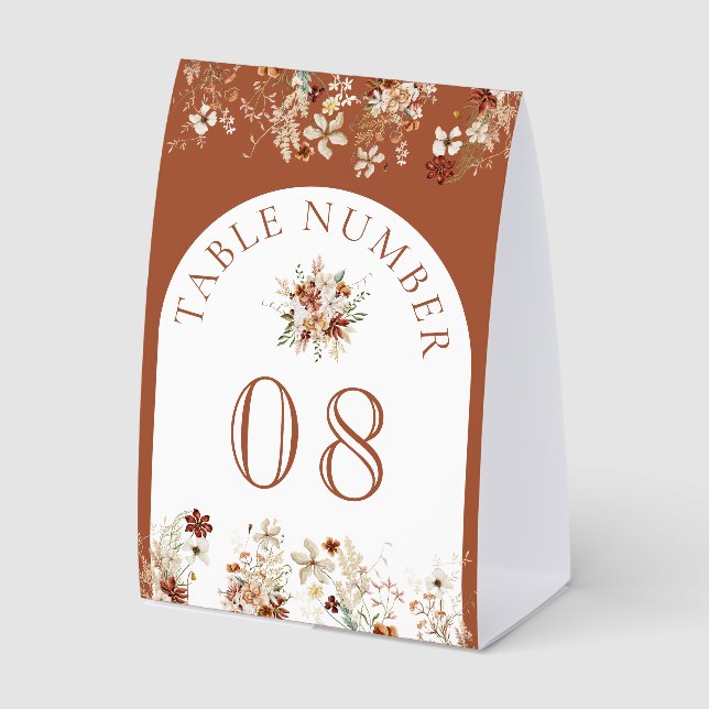 Plaque De Table Terracotta Wildflower White Wedding Table Number (Recto)