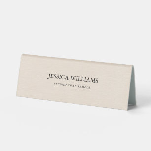 Plaque De Table Texture en lin beige simple typographie noire