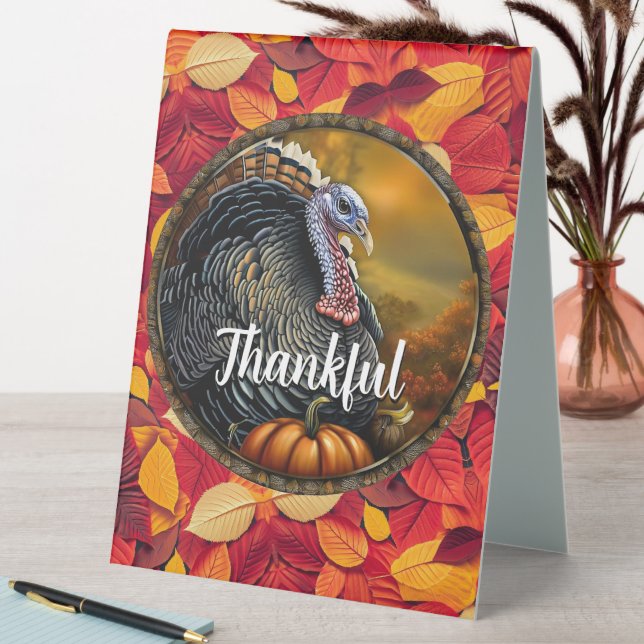 Plaque De Table Thankful and Turkey Thanksgiving Menu (En SItu (Tableau))
