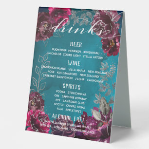 Plaque De Table Turquoise Bordeaux Bijoux Tone Boissons Bar Menu