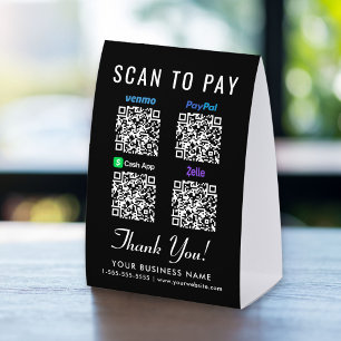 Plaque De Table Venmo CashApp PayPal Zelle Codes QR Scan Pour Paye