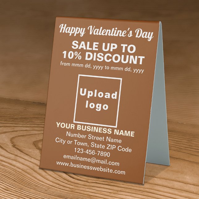 Plaque De Table Vente de Saint-Valentin d'affaires sur panneau de  (Business Valentine sale on brown table sign. Signage to attract more customers.)