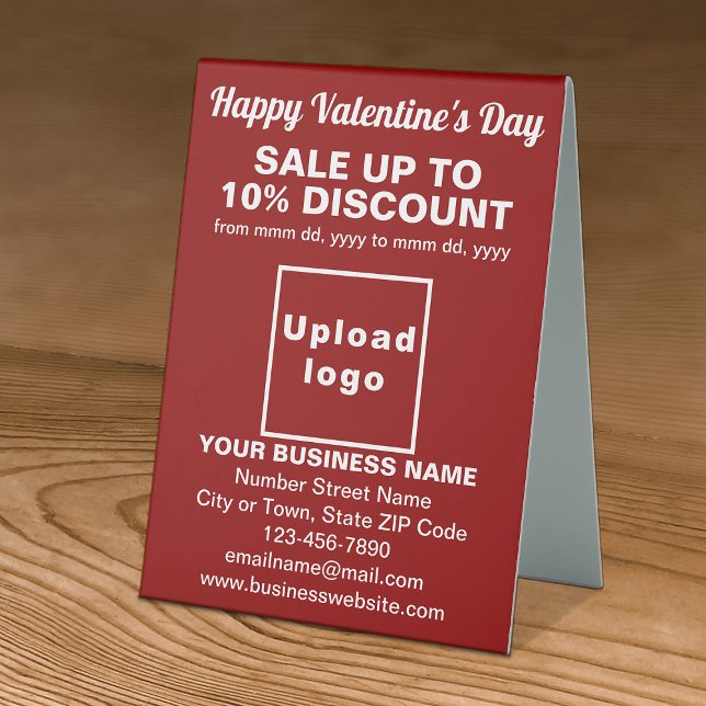 Plaque De Table Vente de Saint-Valentin en entreprise sur le panne (Business Valentine sale on red table sign. Signage to attract more customers.)