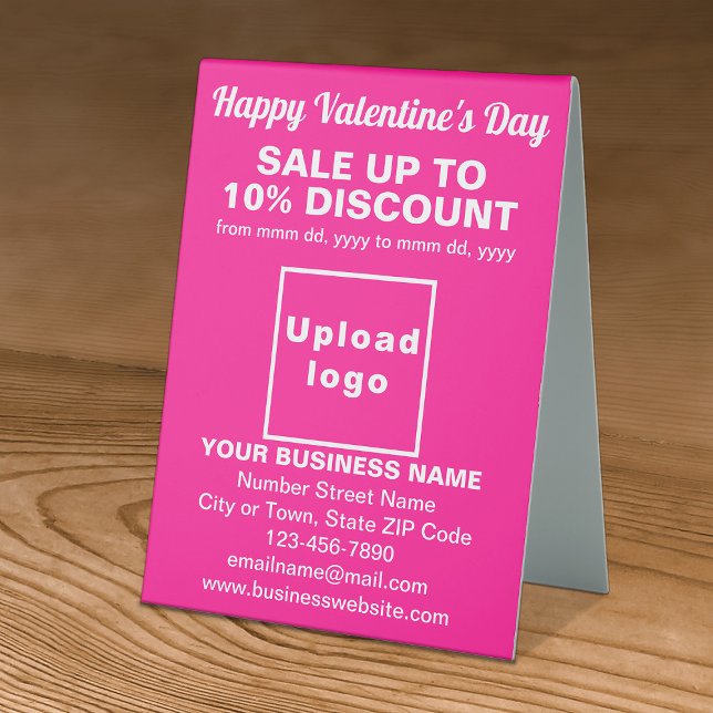 Plaque De Table Vente de Saint-Valentin en entreprise sur panneau  (Business Valentine sale on pink table sign. Signage to attract more customers.)