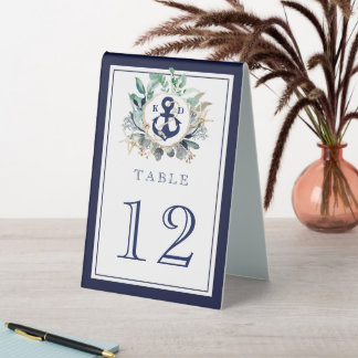 Plaque De Table Verdure Wreath Marine Ancre Monogram Beach Mariage