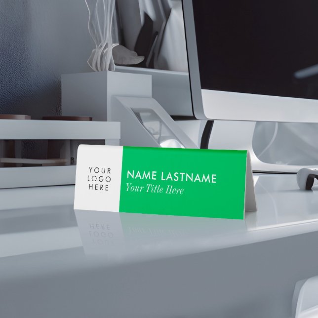 Plaque De Table Votre logo Minimal Simple Clair Vert Blanc Nom (Créateur téléchargé)
