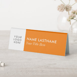 Plaque De Table Votre Logo Minimaliste Simple Orange Blanc Nom