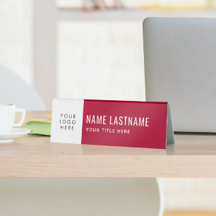 Plaque De Table Votre logo Simple Clean Burgundy Blanc Nom Titre