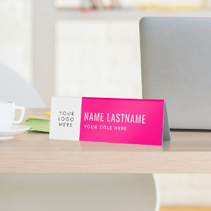 Plaque De Table Votre logo Simple Clean Hot Pink Blanc Nom Titre
