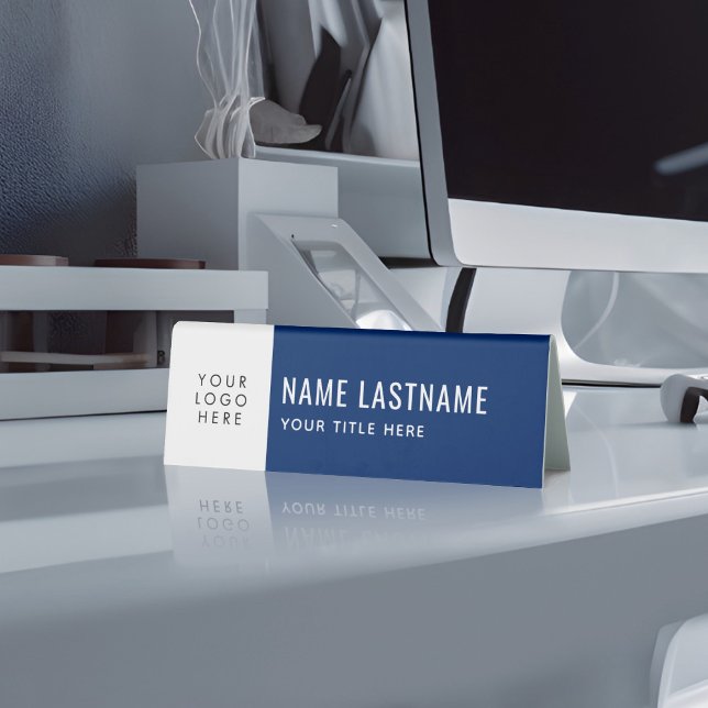 Plaque De Table Votre logo Simple Clean Navy Bleu Blanc Nom Titre (Créateur téléchargé)