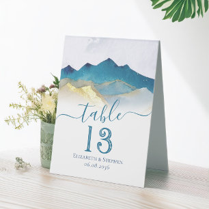 Plaque De Table Watercolor Gold Foil Mountain Mariage Numéro de ta