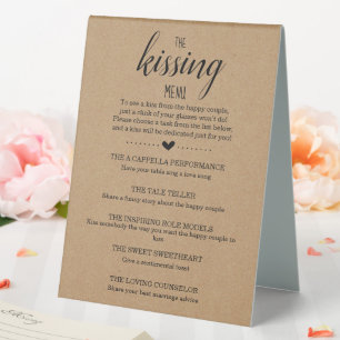 Plaque De Table Wedding shower Jeu Le Menu Baiser